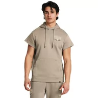 Koszulki sportowe męskie - Męska bluza treningowa nierozpinana z krótkim rękawem Under Armour Project Rock Q1 SS Ess Fleece Hdy - beżowa - UNDER ARMOUR - miniaturka - grafika 1