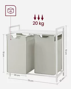 Kosz na pranie biało-szary 2 komory x46L - Kosze wiklinowe - miniaturka - grafika 3