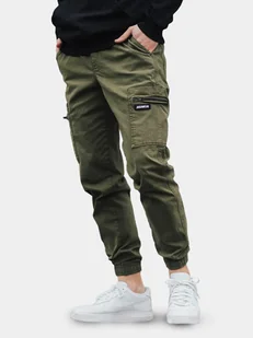 Spodnie Materiałowe Jogger Bojówki Męskie Oliwkowe Jigga Wear Stripe Zip Cargo XXL - Spodnie męskie - miniaturka - grafika 1