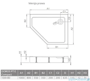 Radaway Doros Pt E Compact Stone brodzik pięciokątny 100x80x11,5cm prawy antracyt SDRPTP1080-05-64SR | - Brodziki prysznicowe - miniaturka - grafika 2
