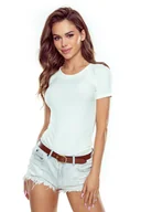 Koszulki i topy damskie - Koszulka damska t-shirt z prążkowanej dzianiny Leana Eldar ecru  M - miniaturka - grafika 1