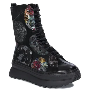 Maciejka Botki Damskie Skórzane Na Platformie Czarne-40 - Botki damskie - miniaturka - grafika 1