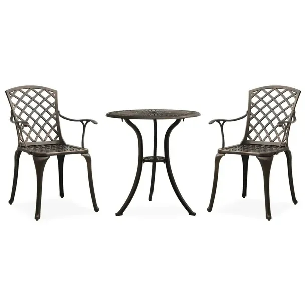 Zestaw Bistro z Odlewanego Aluminium, Brązowy, Krzesła 61x60x93 cm, Stół Ø6