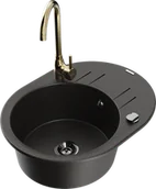 Zlewozmywaki z baterią - Mexen Kevin zlewozmywak granitowy 1-komorowy z ociekaczem i baterią kuchenną Telma, czarny/złoty metalik - 6517-75-670200-50-B - miniaturka - grafika 1