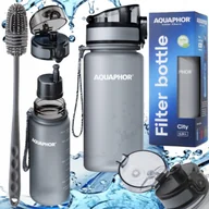 Butelki filtrujące - Bidon na wodę butelka filtrująca AQUAPHOR CITY szara 0,35l + szczoteczka - miniaturka - grafika 1