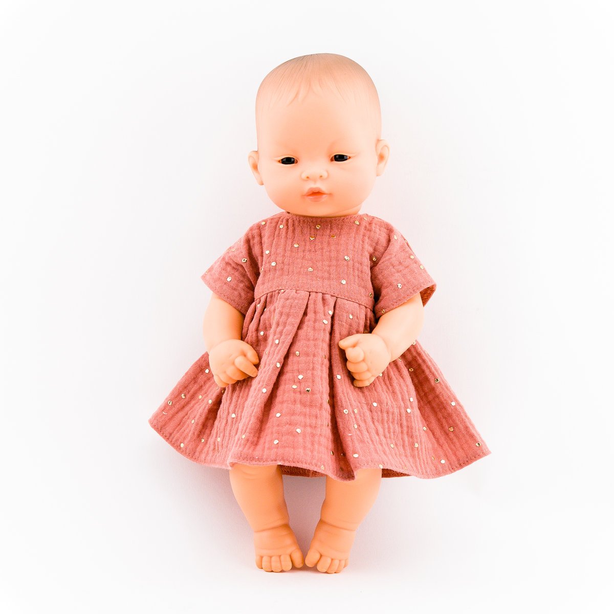 Ubranka Dla Lalki Miniland 32 Cm Sukienka Z Muślinu W Kolorze Morelowym