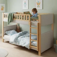 Łóżka dla dzieci i młodzieży - 2 łóżka piętrowe 90 x 200 cm z amortyzującymi krawędziami z pianki - Drewno kauczukowe i MDF - Naturalny + szary (materac nie jest wliczony w cenę) - miniaturka - grafika 1