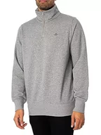 Bluzy męskie - GANT Męska bluza REG Shield Half Zip Sweat, szary melanż, standardowa, szary melanż - miniaturka - grafika 1