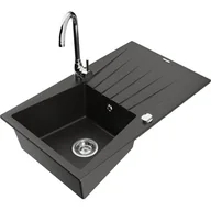 Zlewozmywaki z baterią - Mexen Cesar zlewozmywak granitowy 1-komorowy z ociekaczem i baterią kuchenną Telma, czarny/złoty - miniaturka - grafika 1