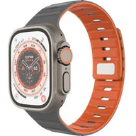 Akcesoria do smartwatchy - Fixed Silikonowy pasek Silicone Magnetic Strap do Apple Watch 44/45/46/49 mm, szaro-pomarańczowy - miniaturka - grafika 1