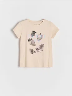 Reserved - T-shirt z wypukłym nadrukiem - kremowy - Koszulki dla dziewczynek - miniaturka - grafika 1