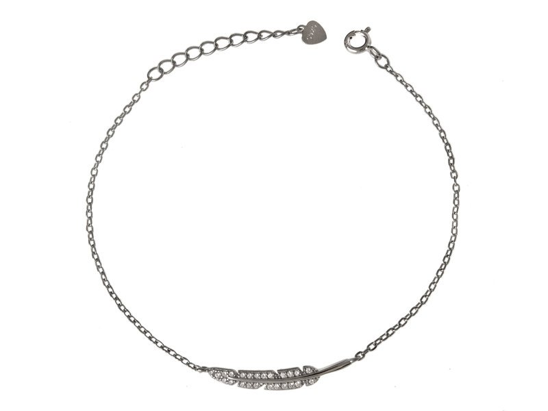 Bransoletka srebrna Pióro piórko z cyrkoniami b1022