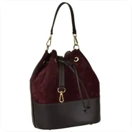 Plecaki worki - Borse in Pelle Torebka ze skóry naturalnej licowej i zamszowej worek bordo z czekoladą - miniaturka - grafika 1