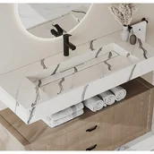 Umywalki - Umywalka podwieszana TAKOTNA z twardego materiału marmuropodobnego w kolorze białym – 120,2 × 45,2 × 8 cm (dł. × szer. × wys. - miniaturka - grafika 1