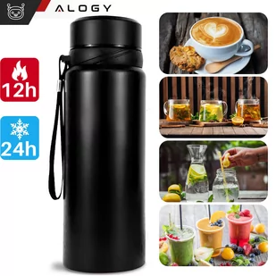 Termos butelka bidon termiczny 1l do kawy herbaty yerba mate z zaparzaczem sitko duży Alogy stal czarny - Części i akcesoria do laptopów - miniaturka - grafika 2