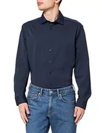 Koszule męskie - Seidensticker Męska koszula biznesowa, bez prasowania, taliowany krój, z długim rękawem, kołnierz kent, mieszanka syntetyków, granatowy, 38 - miniaturka - grafika 1
