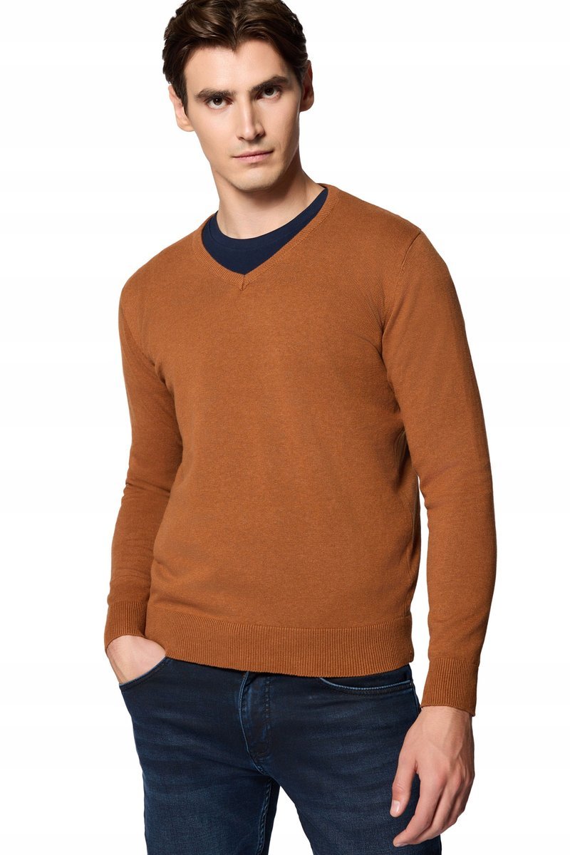 Sweter Męski Camelowy Bawełniany V-neck Próchnik PM7 2XL