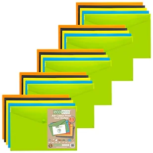 eco-eco A4+ 50% recyklingu, różne kolory, portfel na zatrzaski, plastikowe foldery (opakowanie 25 sztuk), zielony, czarny, niebieski, żółty, pomarańczowy, eco035x25 - Portfele - miniaturka - grafika 1