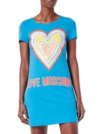 Sukienki - Love Moschino Damska sukienka A-line Cotton Jersey z Maxi Multicolor Heart Dress, jasnoniebieski, 42 PL - miniaturka - grafika 1