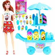 Figurki dla dzieci - LALKA Z AKCESORIAMI + SPRZEDAWCZYNI LODÓW WÓZEK - miniaturka - grafika 1