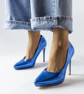 Niebieskie lustrzane szpilki Kristin -36 - Półbuty damskie - miniaturka - grafika 1