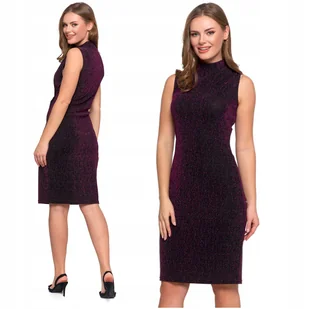 Sukienka Damska z Połyskiem MIDI Koktajlowa Dopasowana Elegancka MORAJ M - Sukienki - miniaturka - grafika 1
