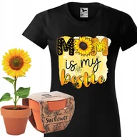 Zestawy upominkowe - T-shirt Koszulka Damska CZARNA roz.L MOM IS MY BESTIE + Nasiona w Doniczce - miniaturka - grafika 1