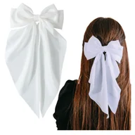 Ozdoby do włosów - Kokarda do Włosów Biała Długa Ozdobna Spinka Satynowa Kobieca Elegancka - miniaturka - grafika 1
