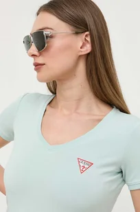Guess t-shirt damski kolor zielony - Koszulki sportowe damskie - miniaturka - grafika 1