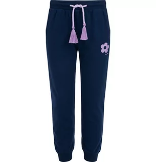 Spodnie i spodenki dla dziewczynek - Spodnie dresowe dla dziewczynki, z kwiatkiem, granatowe 9-13 lat - grafika 1