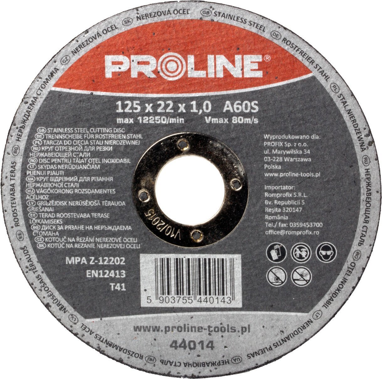 Proline Pro-Line Tarcze do cięcia stali kwas.t41,125x1.0x22a60s 10szt