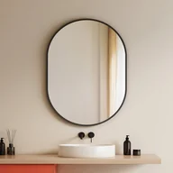 Lustra - EMKE Lustro Łazienkowe Eliptyczne 60x80 cm z Czarną Ramą Aluminiową, Montaż Naścienny - miniaturka - grafika 1