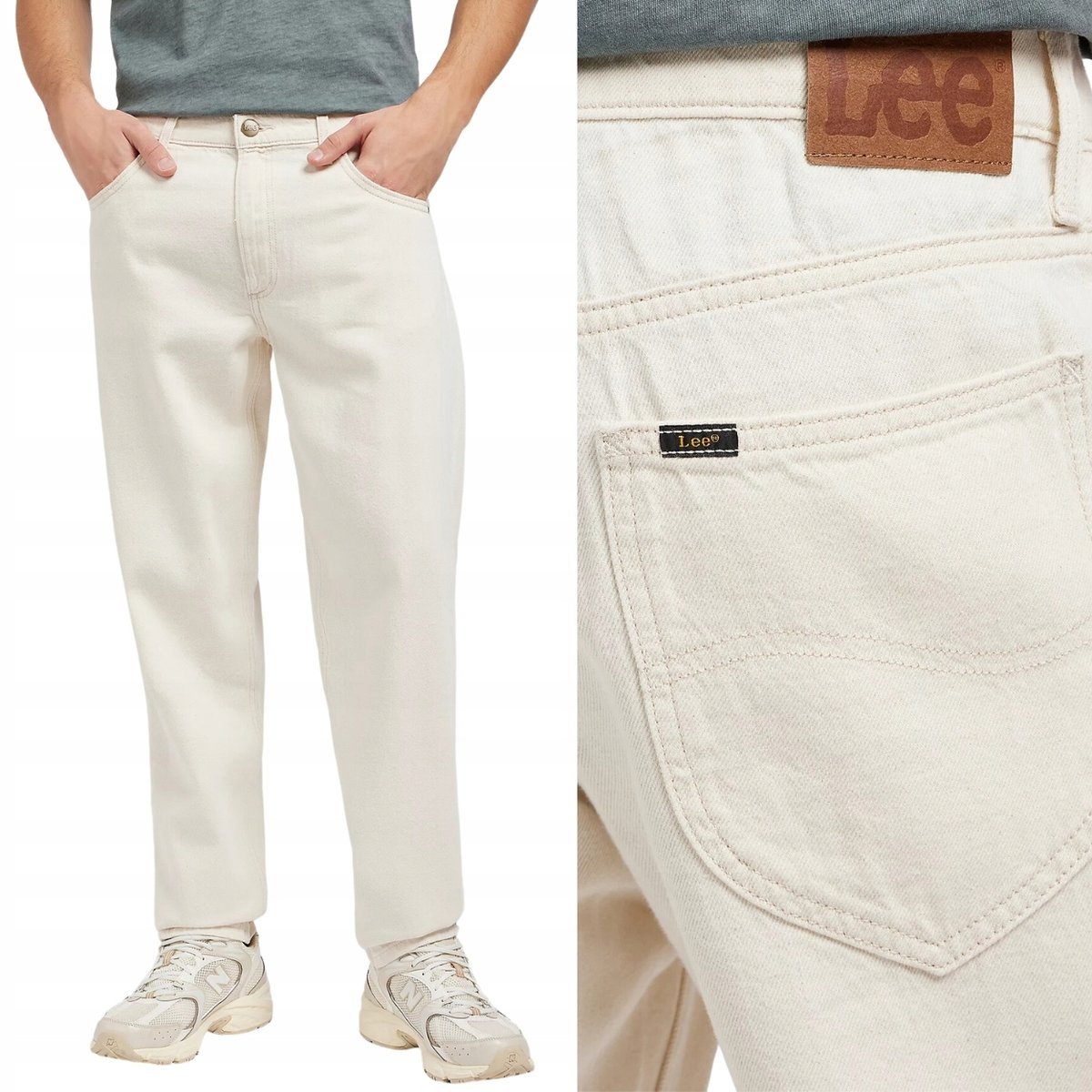 Lee OSCAR Off White HEMP DżINS białe luźne zwężane spodnie jeansowe W29 L32