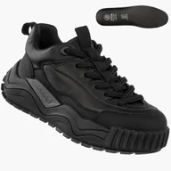 Półbuty męskie - Sneakersy Męskie Skórzane John Doubare Buty Sportowe Półbuty Czarne RX70 Czarny 43 - miniaturka - grafika 1