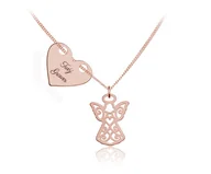 Biżuteria religijna - Srebrny naszyjnik - Ażurowy Aniołek z serduszkiem - grawer gratis! Rose gold - miniaturka - grafika 1