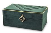 Pudełka i szkatułki - Szkatułka Na Biżuterię kuferek zielony aksamit - miniaturka - grafika 1