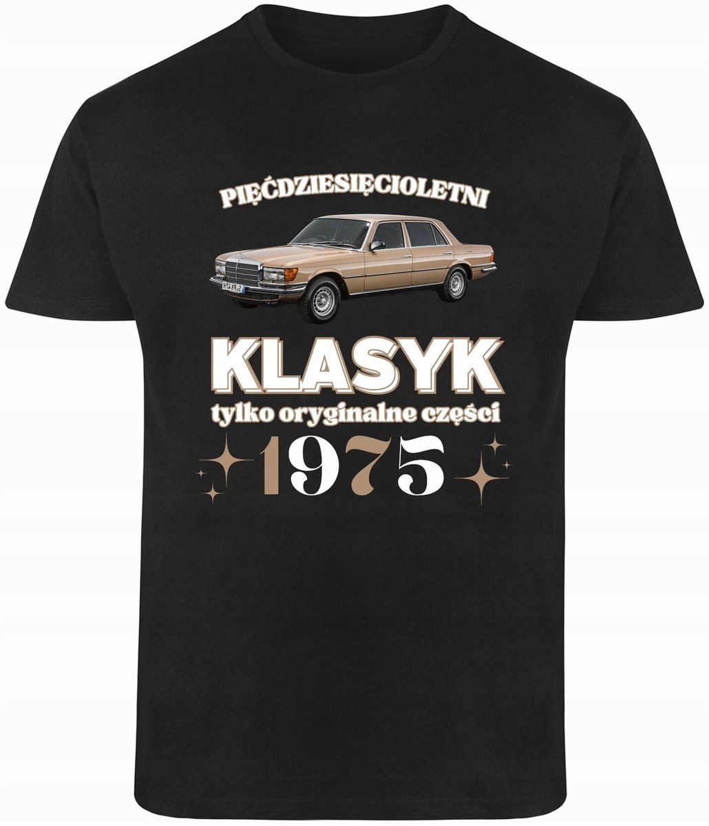 Tshirt na 50 urodziny Mercedes klasyk 1975 rocznik Koszulka czarna R-M A951