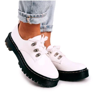 Damskie Półbuty Oxfordy Na Platformie S.Barski HX15 Lakierowane Białe - Półbuty damskie - miniaturka - grafika 1