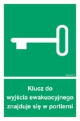 Systemy ekspozycyjne i znaki informacyjne - AC067 KLUCZ DO WYJŚCIA EWAKUACYJNEGO ZNAJDUJE SIĘ W PORTIERNI, PS - PŁYTA PCV 1MM FOTOLUMINESCENCYJNA; (700X1050MM) - miniaturka - grafika 1