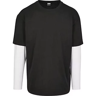 Koszulki męskie - Urban Classics Męska koszulka z długim rękawem, oversized Shaped Double Layer Longsleeve, Basic Tee, dostępna w rozmiarach od S do 5XL, czarny/biały, XXL - grafika 1
