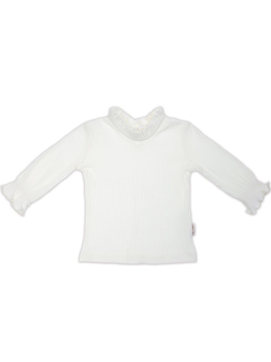 Dziewczęca bluzka bawełniana na długi rękaw prążek kremowa Nicol,r.68