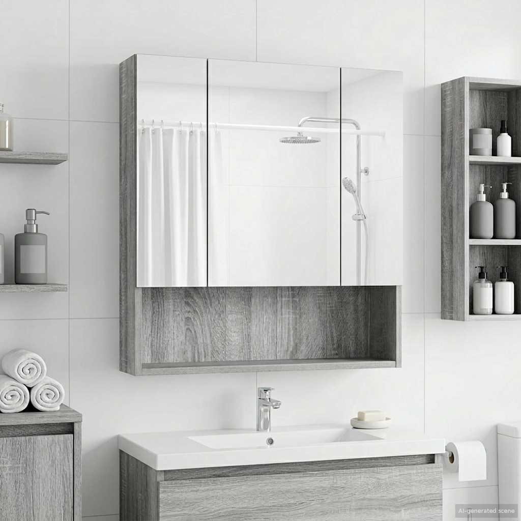 vidaXL vidaXL Szafka z lustrem do łazienki Szary Sonoma 60 x 14.5 x 70 cm