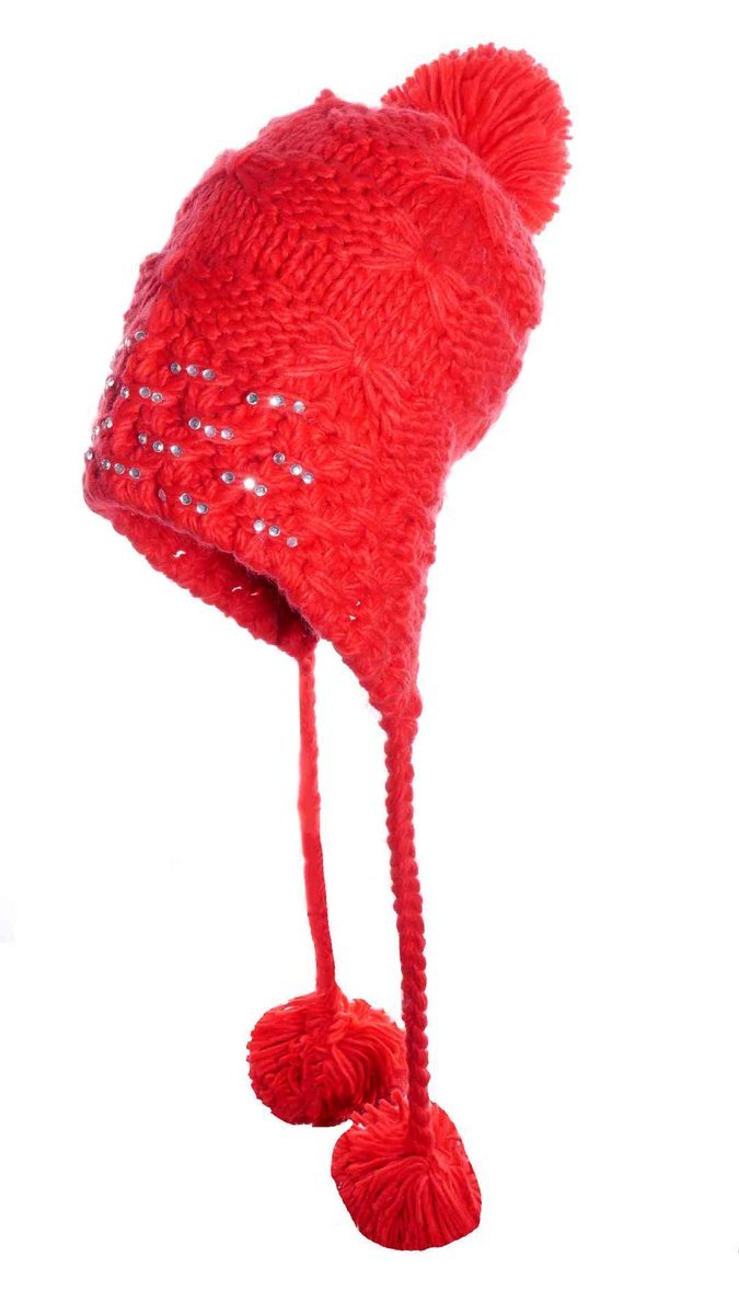 Dziewczęca czapka uszatka z pomponami czerwona Ambra r.55/60