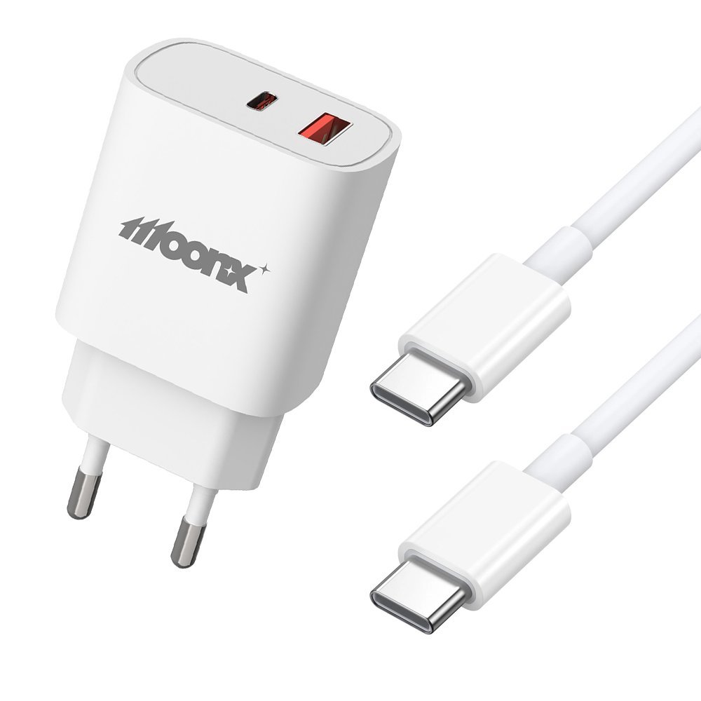 MOONX ładowarka sieciowa MC07 PD 33W 1xUSB-C + 1xUSB QC3.0 + kabel USB-C - USB-C Biały