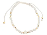 Bransoletki - Złota bransoletka sznurkowa 585 biały sznureczek z koralikami i sercem kuleczki - miniaturka - grafika 1