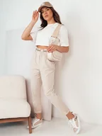 Spodnie damskie - Spodnie damskie materiałowe ERLON jasnobeżowe Dstreet UY2027 - miniaturka - grafika 1