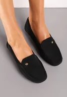 Mokasyny damskie - Czarne Klasyczne Mokasyny z Ekozamszu z Wkładką ze Skóry Naturalnej Nemese - miniaturka - grafika 1