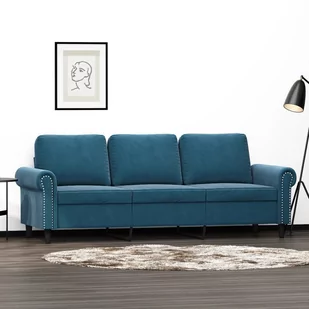 vidaXL Sofa 3-osobowa, niebieski, 180 cm, tapicerowana aksamitem - Sofy i kanapy - miniaturka - grafika 1