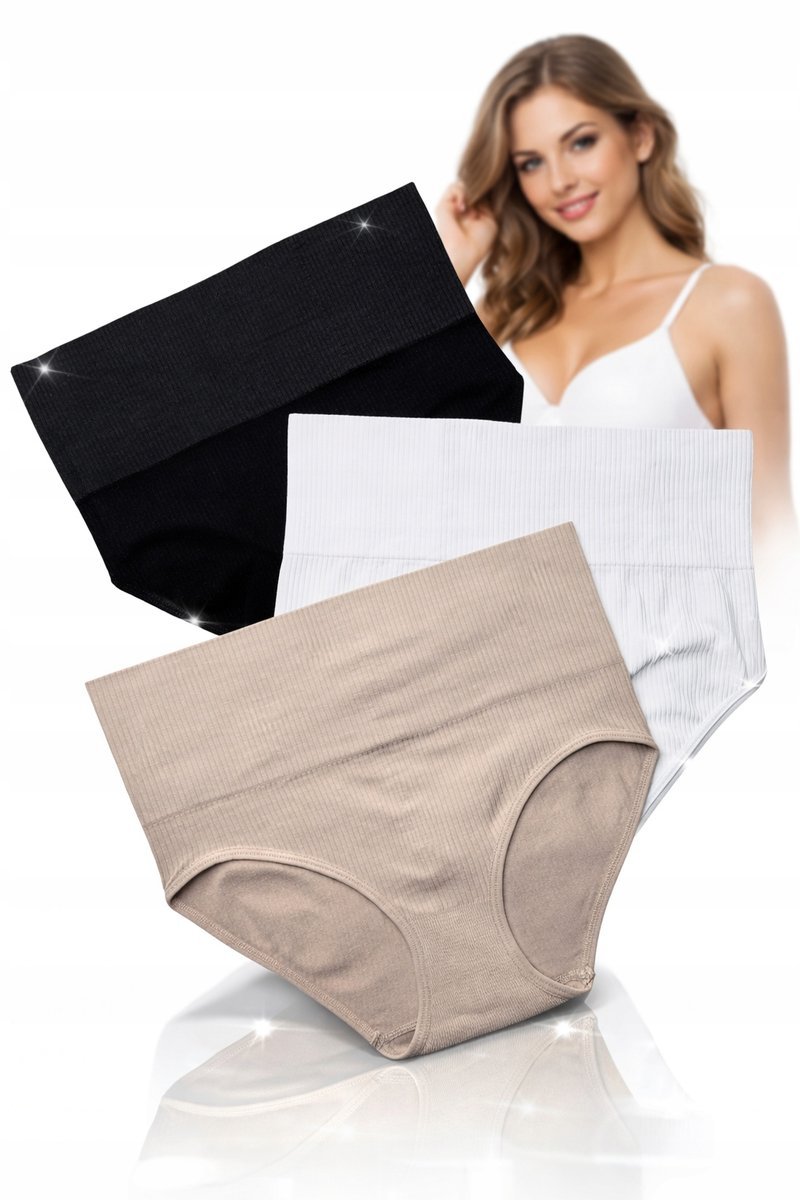 Majtki damskie bezszwowe wysoki stan wyszczuplające slipy zestaw M/L