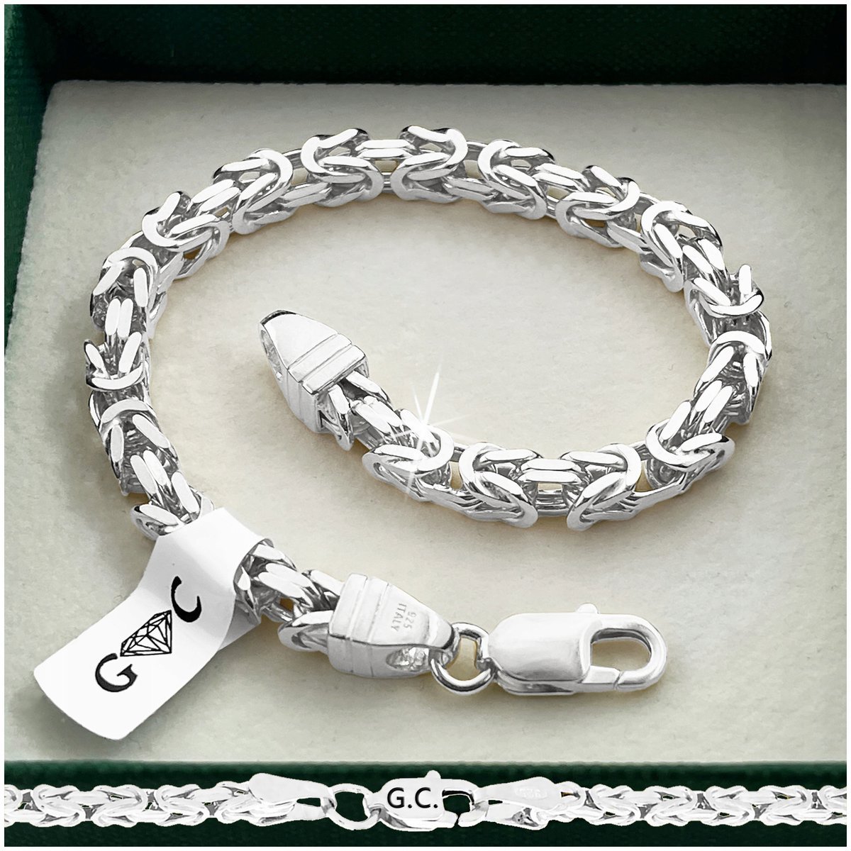 GRUBA BRANSOLETKA MĘSKA SPLOT KRÓLEWSKI, SREBRO PRÓBA 925, 23cm/5mm GRAWER